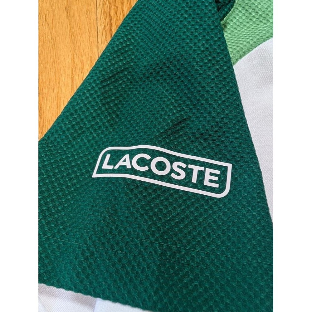 Lacoste Sport Ultra Dry Mens XL FR6 Polo Shirt White Green Colorblock Tennis - Picture 3 of 9